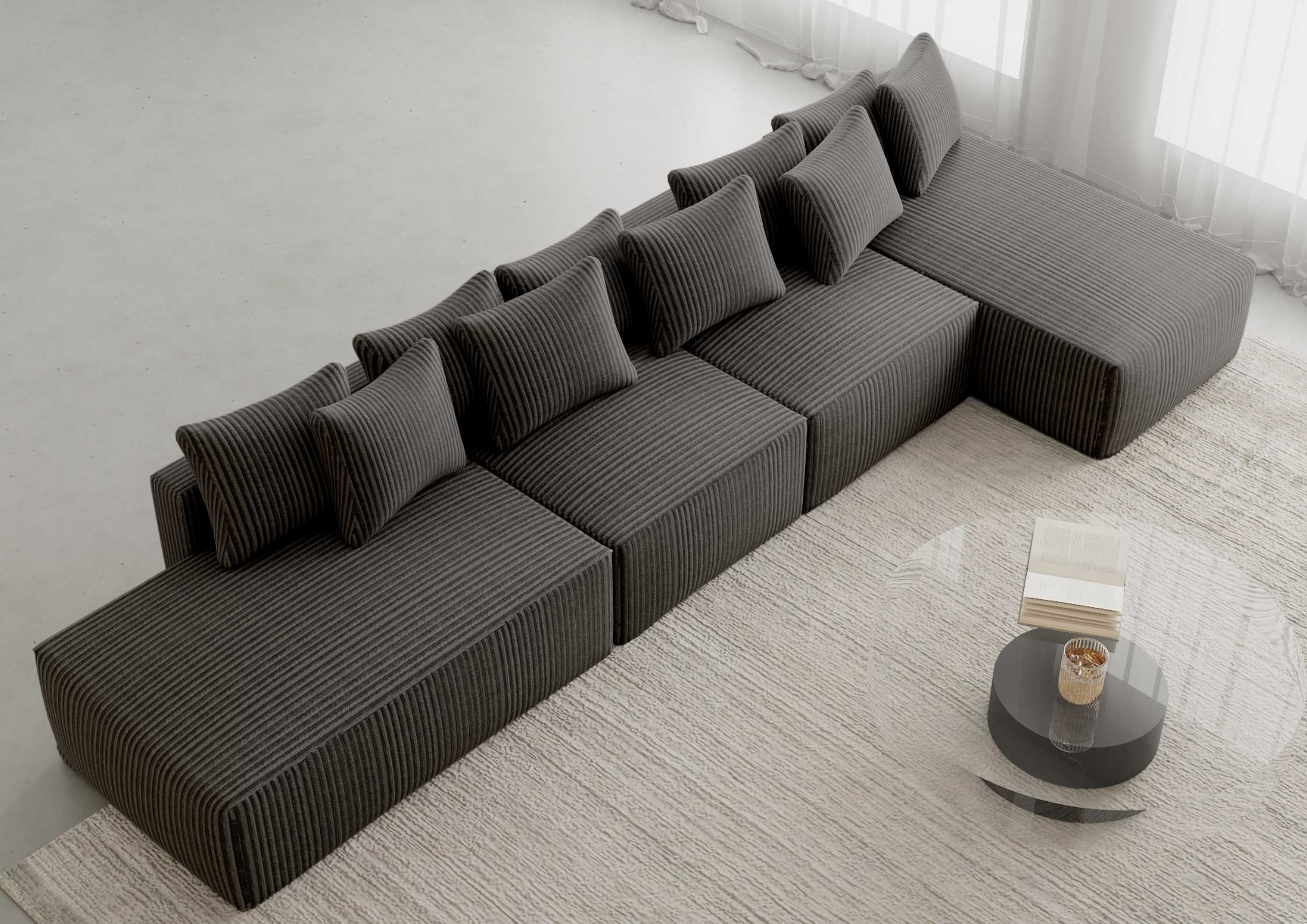 Duży grafitowy narożnik prawy sofa rozkładana w stylu industrialnym